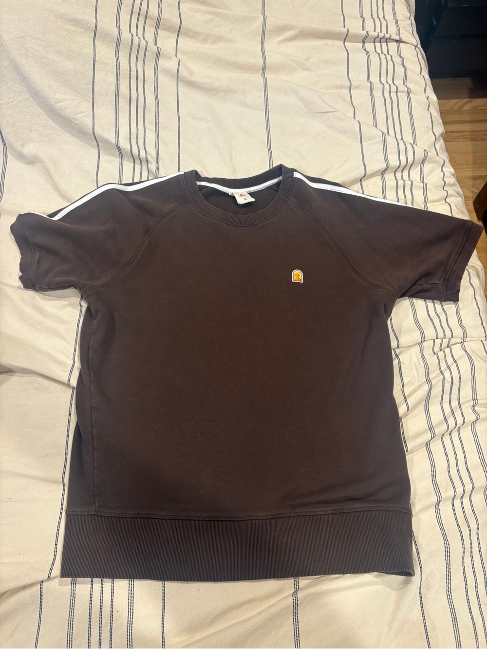 Men's Short Sleeve Crewneck Tee in Dark Brown with Shoulder Stripe